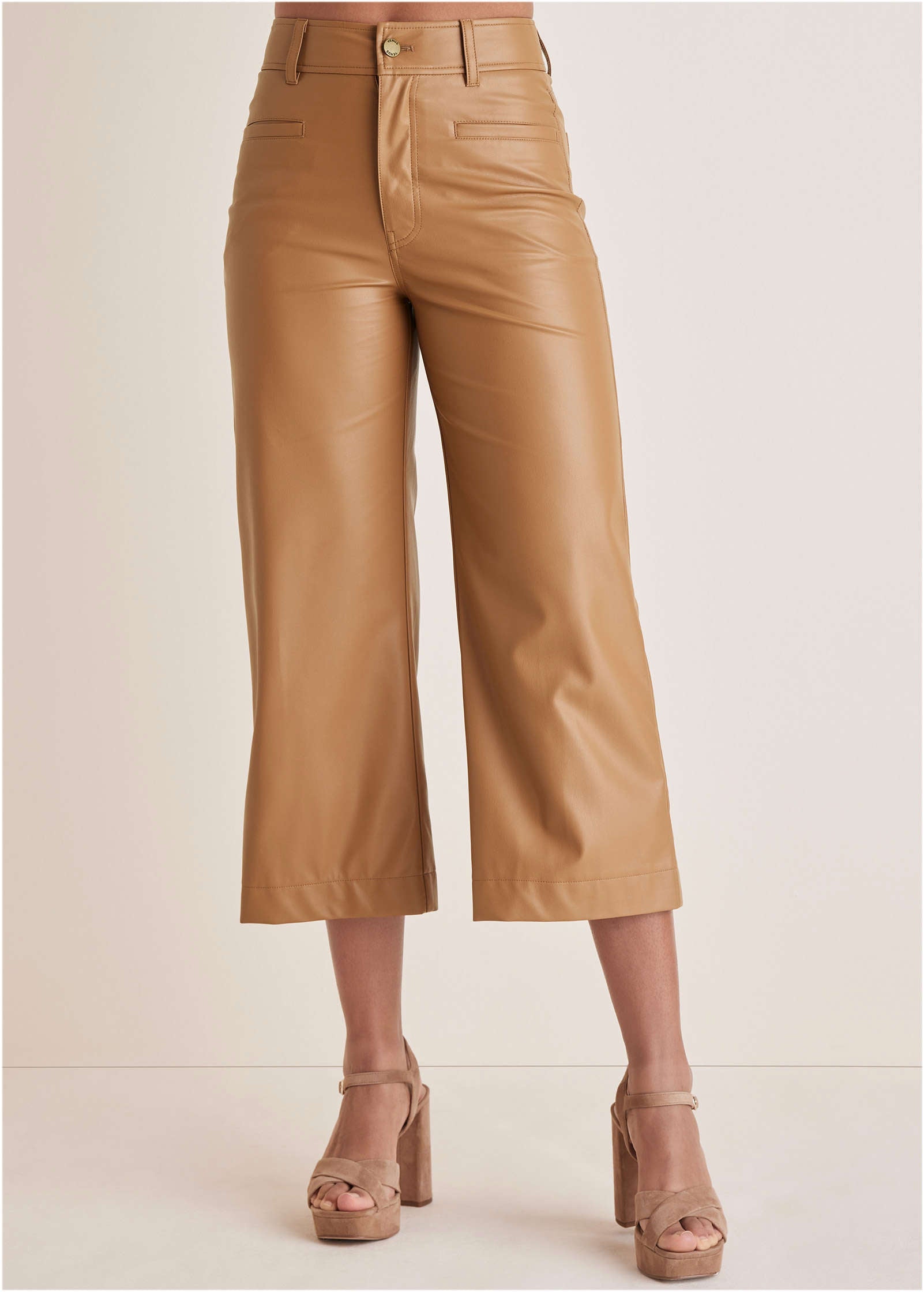 Wide Leg Faux-Leather Pants - Tobacco Brown-Basic Charm Store