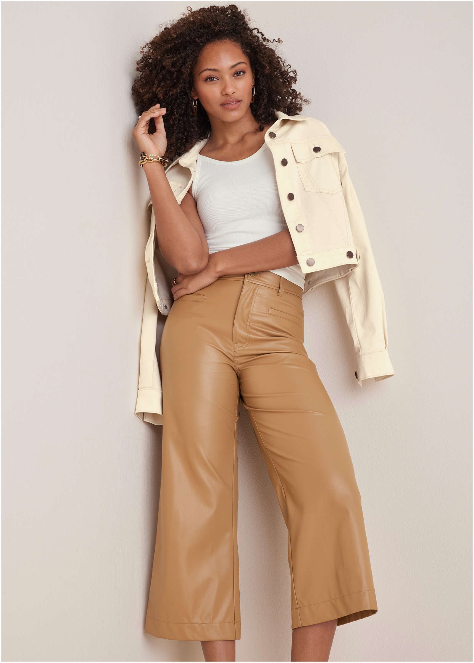 Wide Leg Faux-Leather Pants - Tobacco Brown-Basic Charm Store