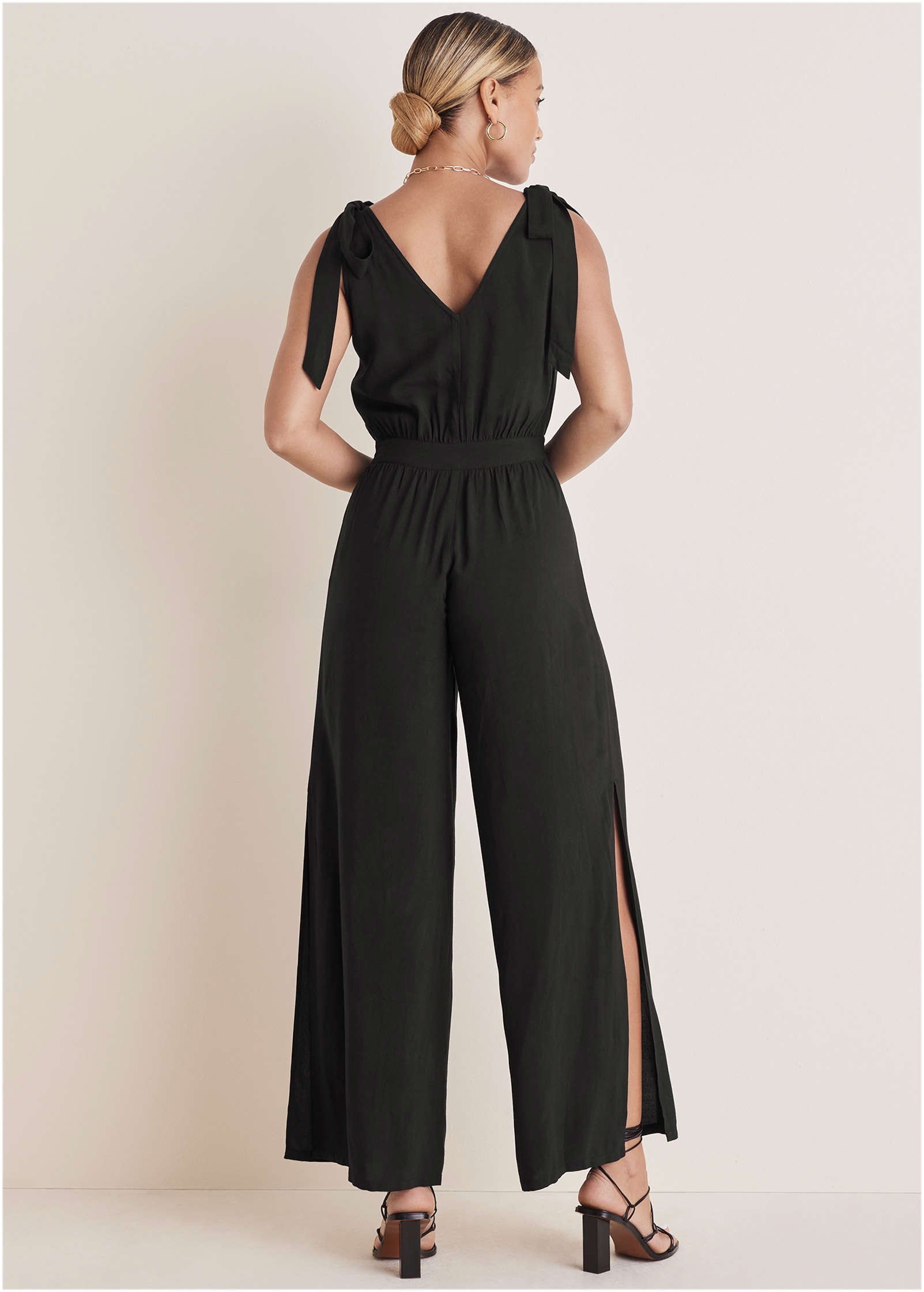 Tie-Strap Wide Leg Jumpsuit - Jet Black-Basic Charm Store