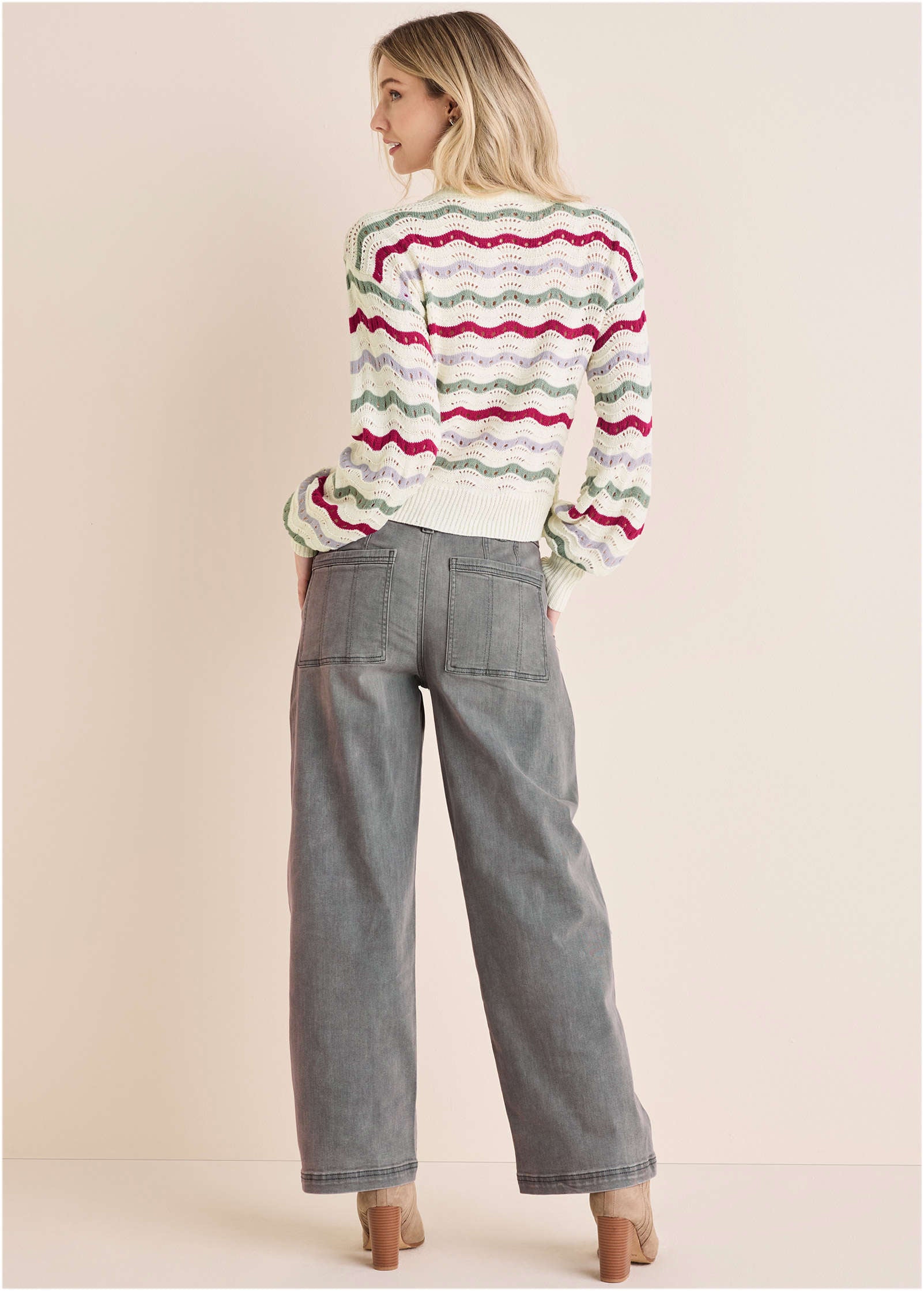Stripe Pointelle Cardigan - Grey Multi-Basic Charm Store