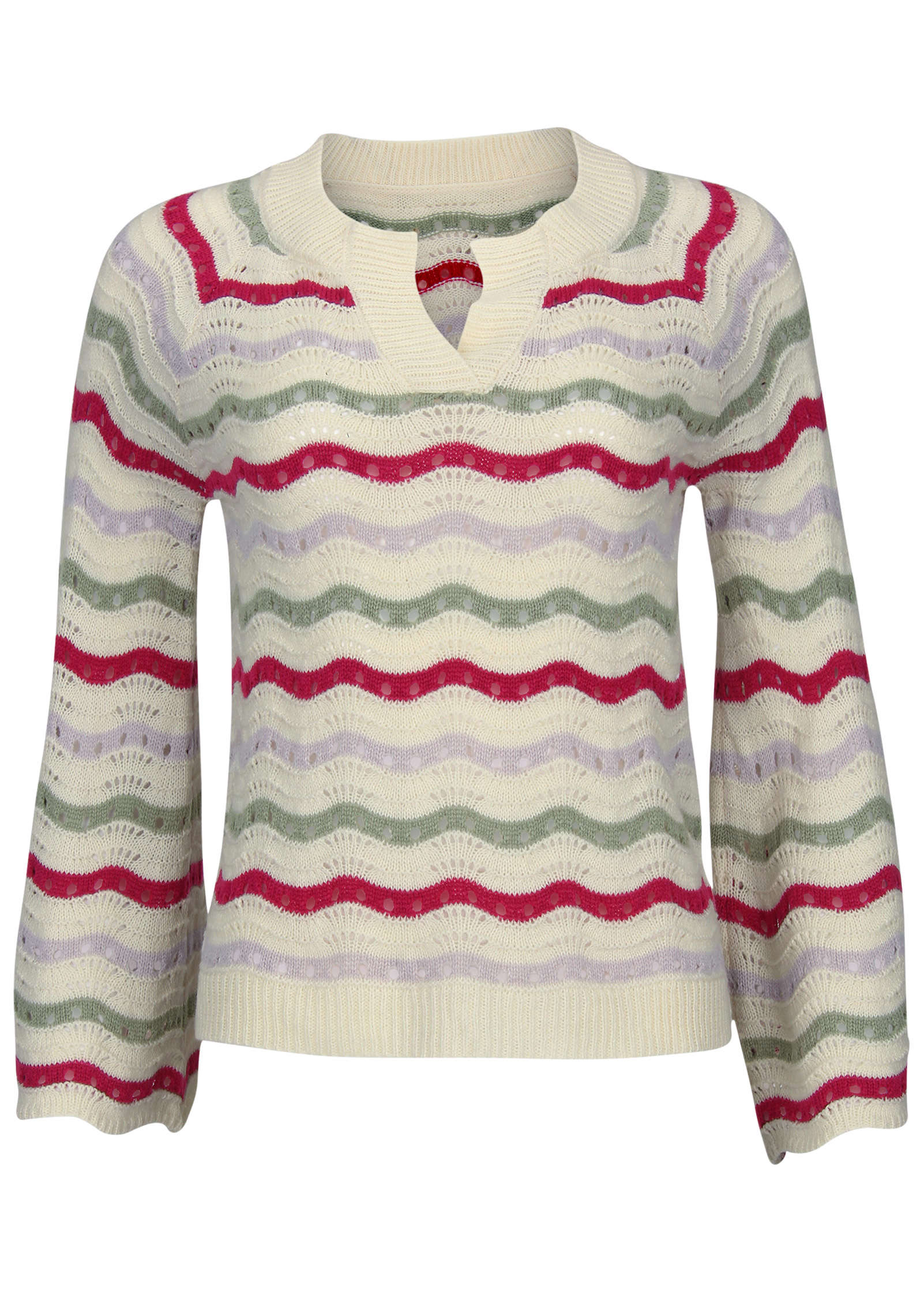 Stripe Pointelle Sweater - Grey Multi-Basic Charm Store