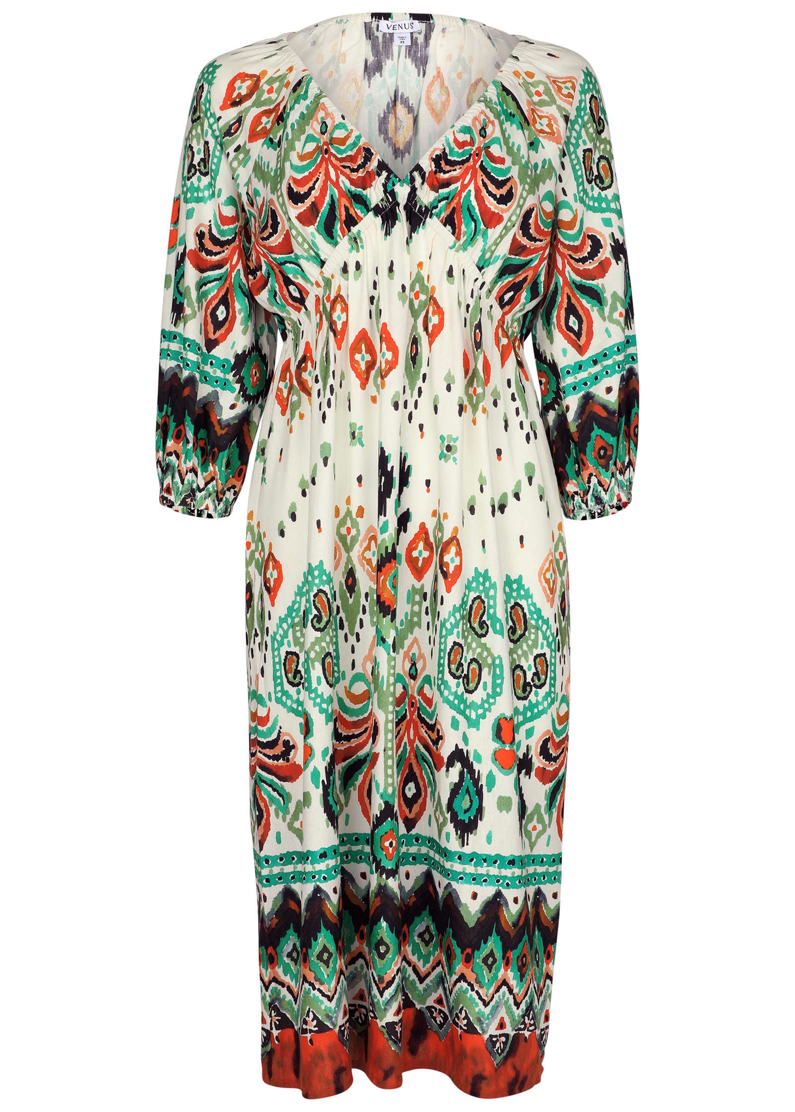 V-Neck Midi Dress - Seti Olive Ikat-Basic Charm Store