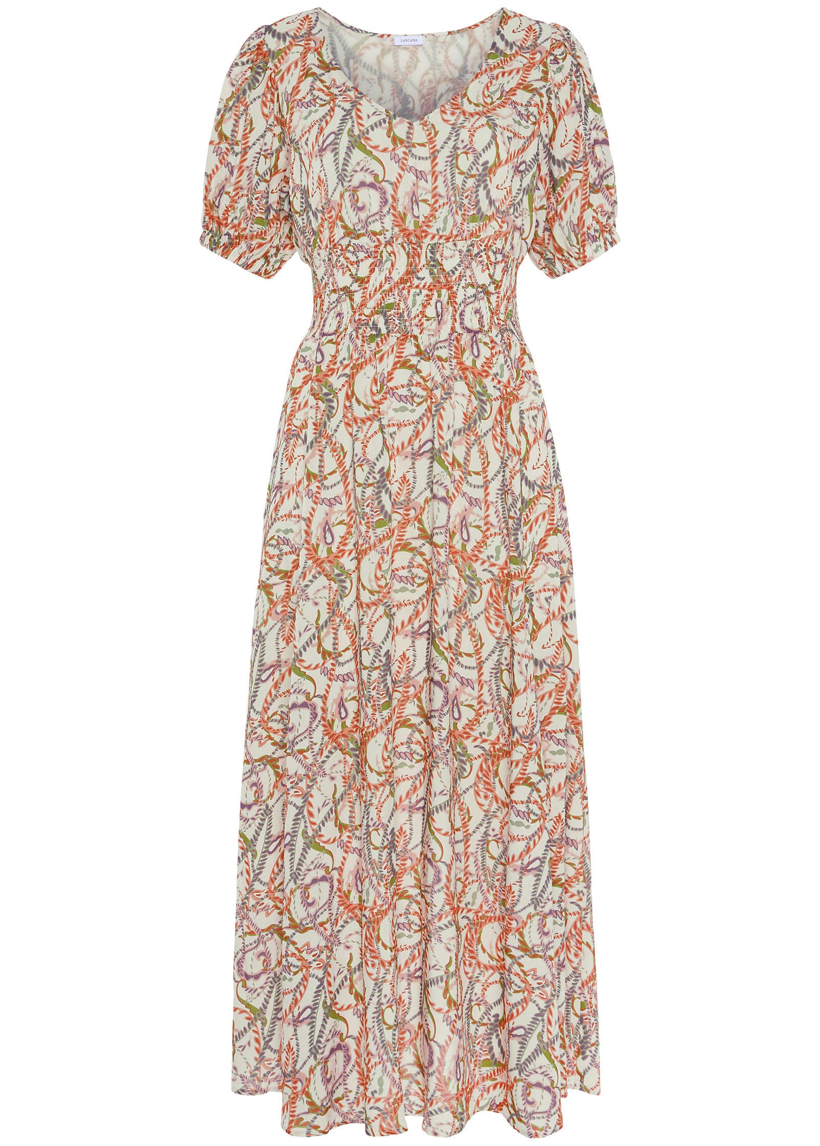 V-Neck Maxi Dress - White Multi-Basic Charm Store