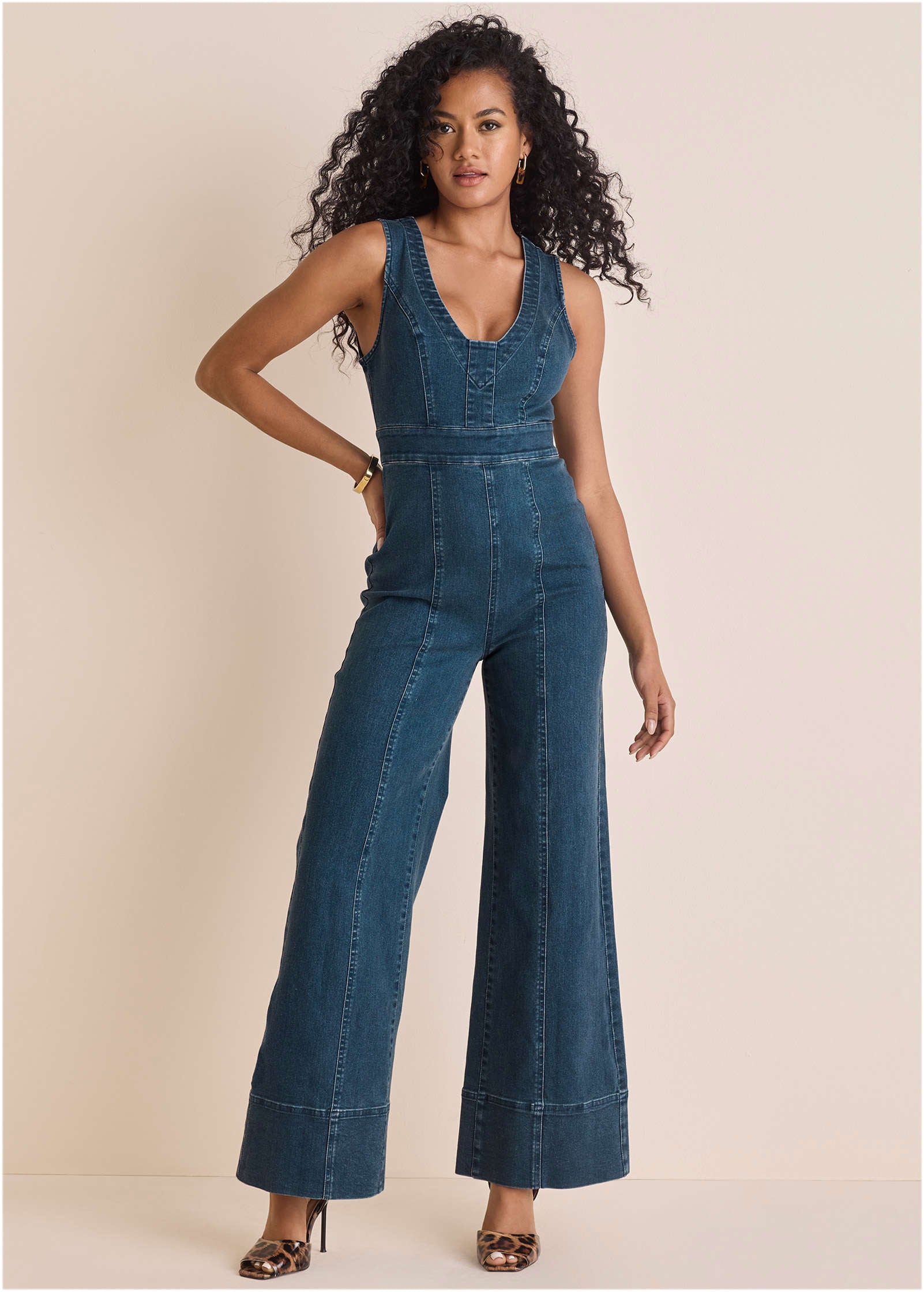 Stretch Denim Jumpsuit - Medium Wash-Basic Charm Store