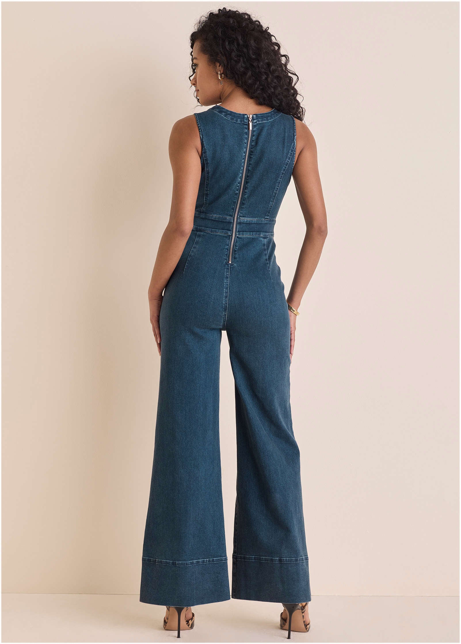 Stretch Denim Jumpsuit - Medium Wash-Basic Charm Store