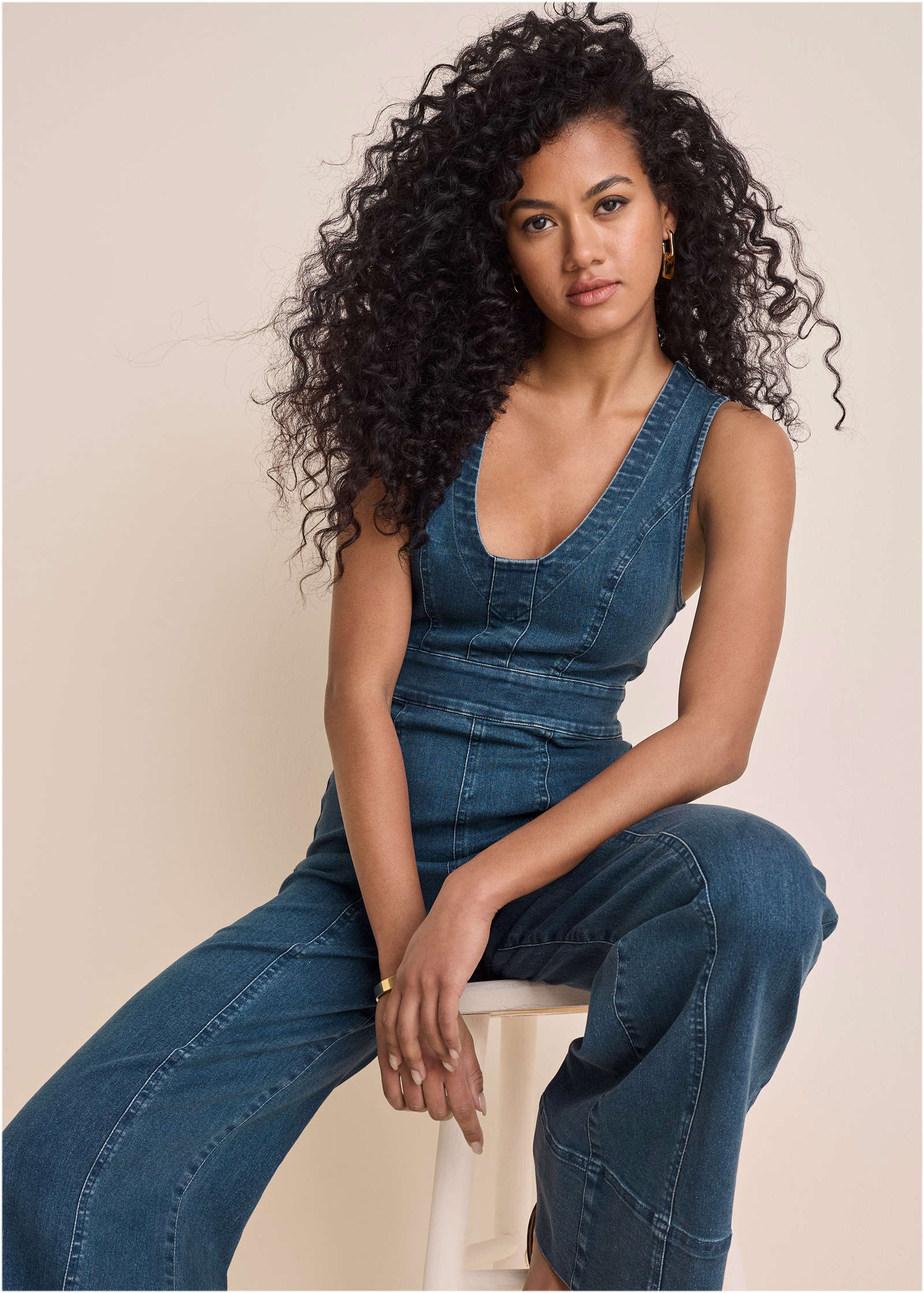 Stretch Denim Jumpsuit - Medium Wash-Basic Charm Store