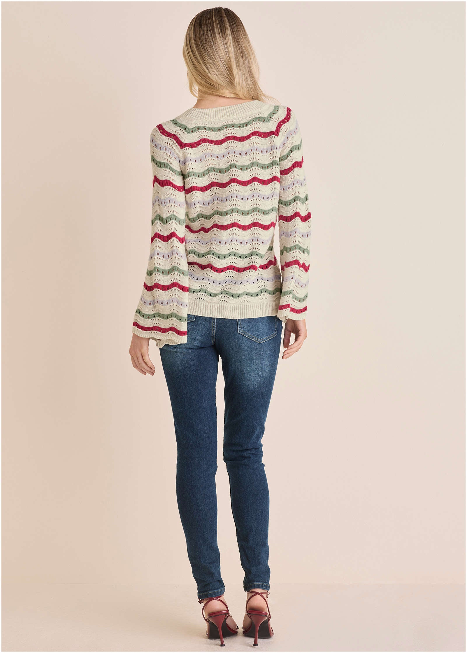 Stripe Pointelle Sweater - Grey Multi-Basic Charm Store