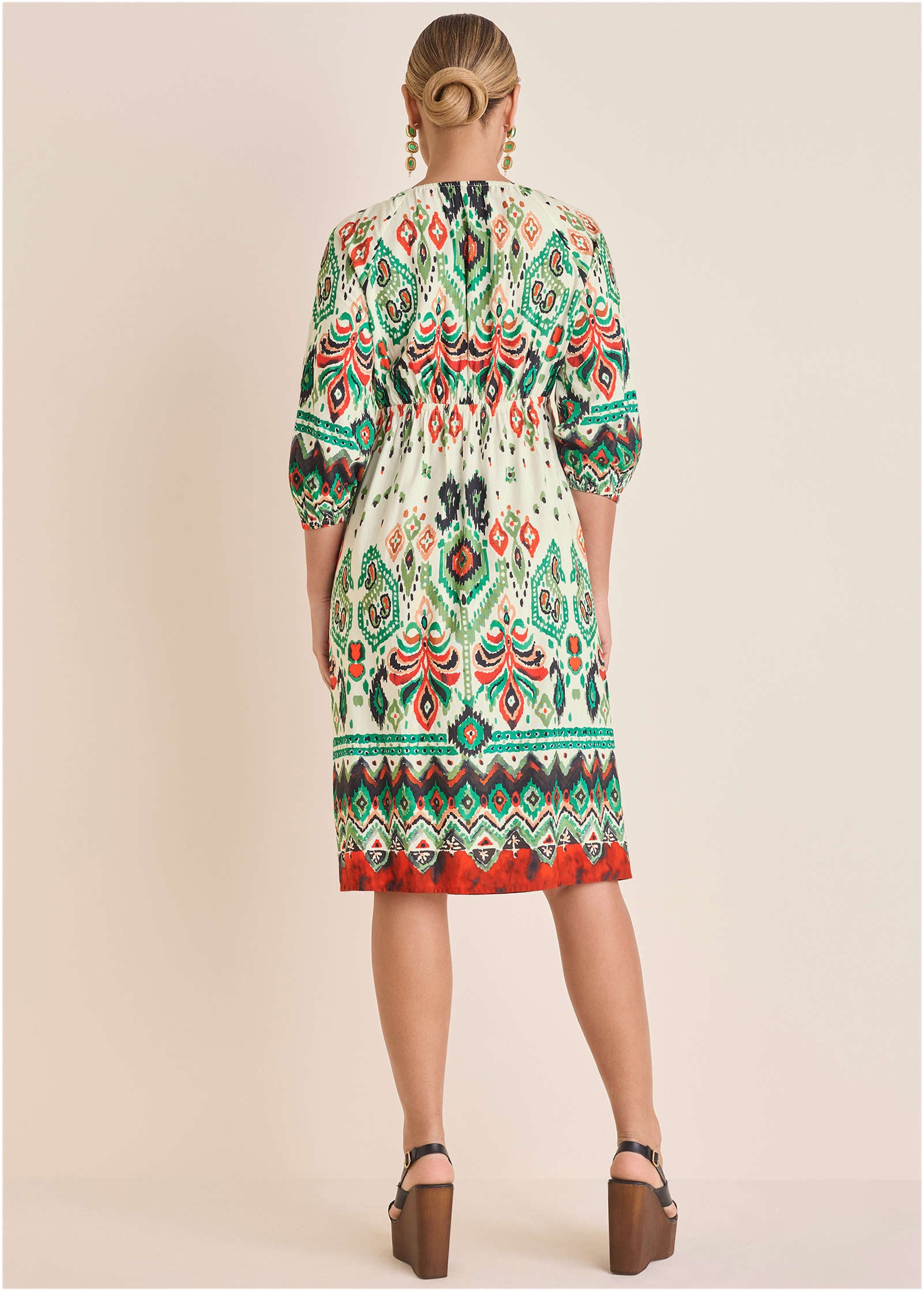 V-Neck Midi Dress - Seti Olive Ikat-Basic Charm Store