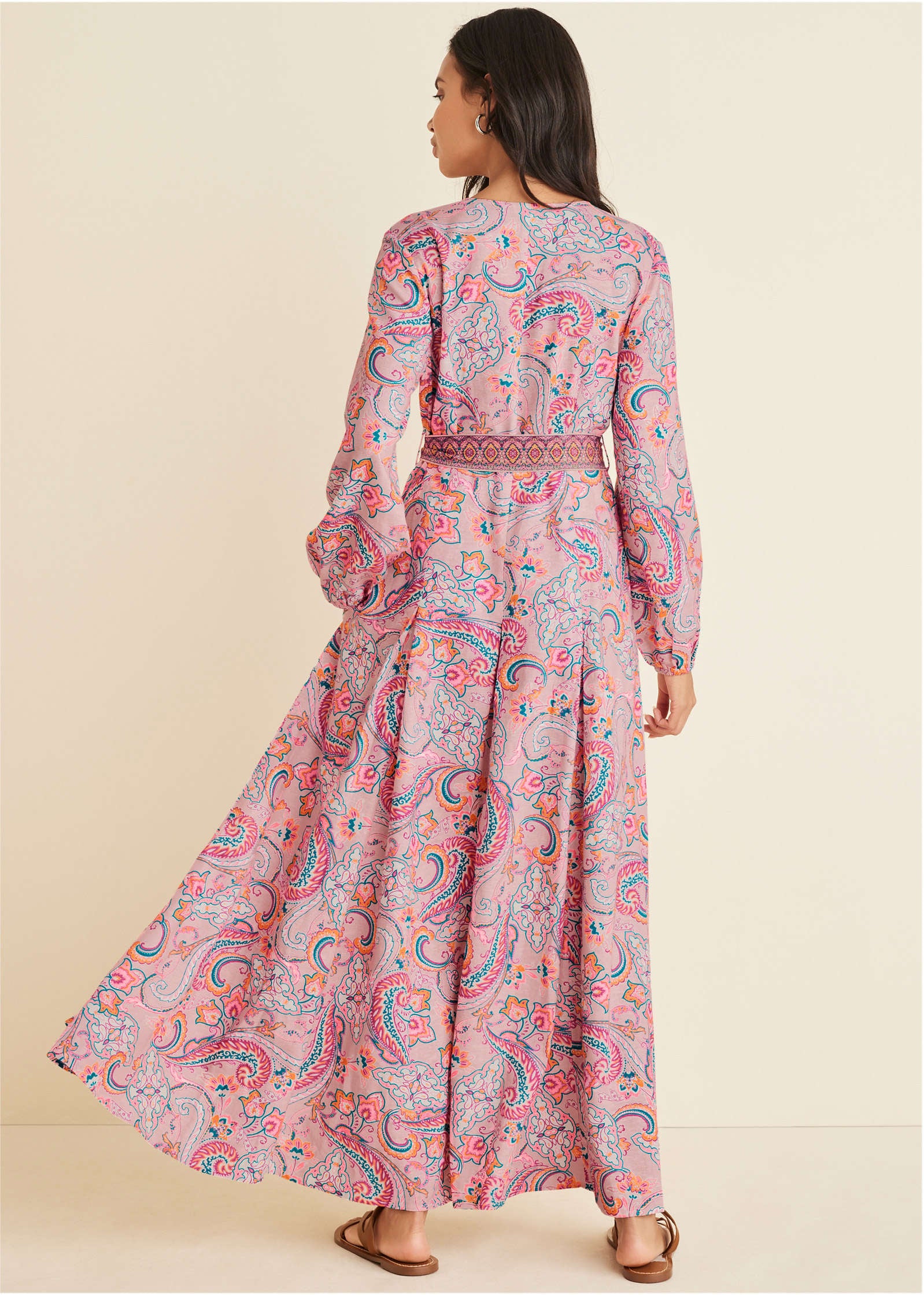 Tie-Waist Linen Maxi Dress - Venetian Paisley-Basic Charm Store