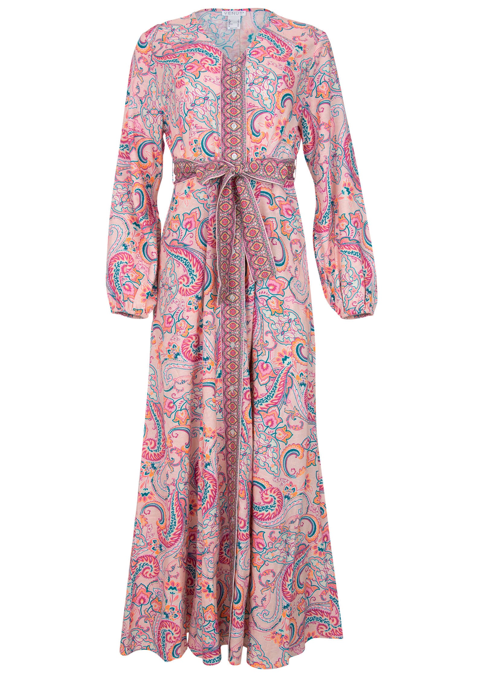 Tie-Waist Linen Maxi Dress - Venetian Paisley-Basic Charm Store