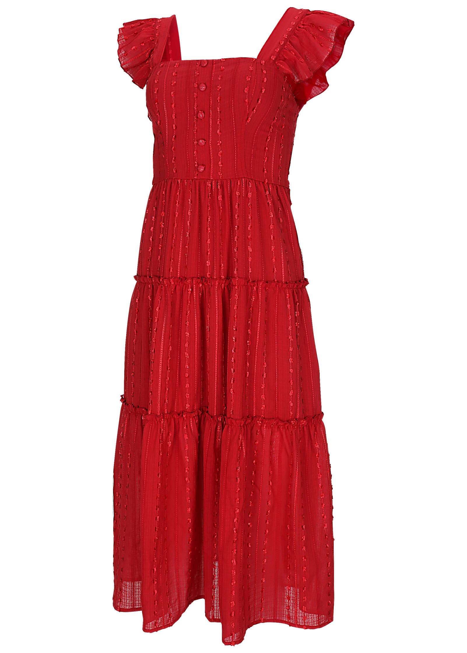 Textured Ruffle Maxi Dress - Red-Basic Charm Store