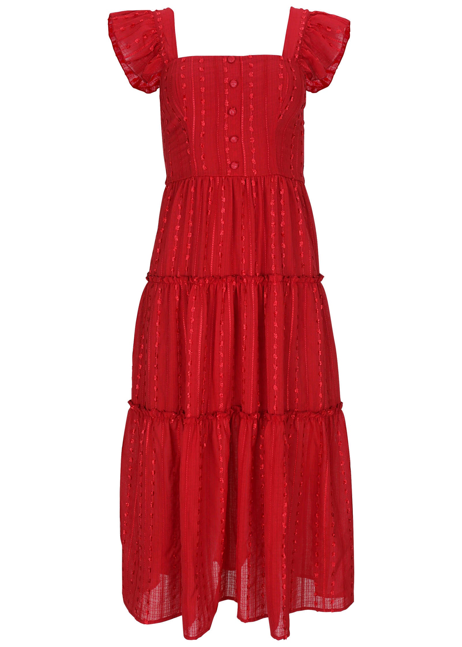 Textured Ruffle Maxi Dress - Red-Basic Charm Store