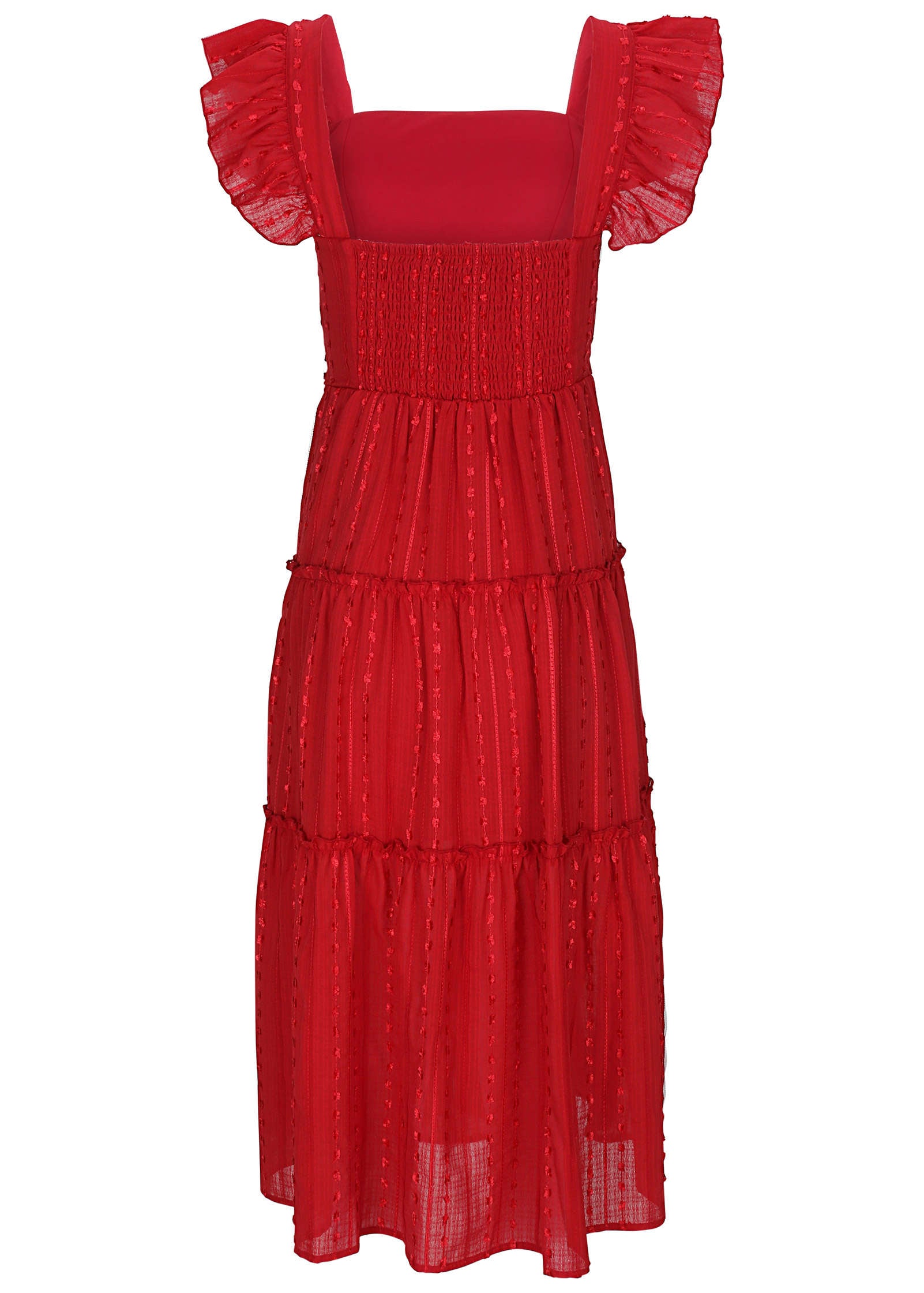 Textured Ruffle Maxi Dress - Red-Basic Charm Store