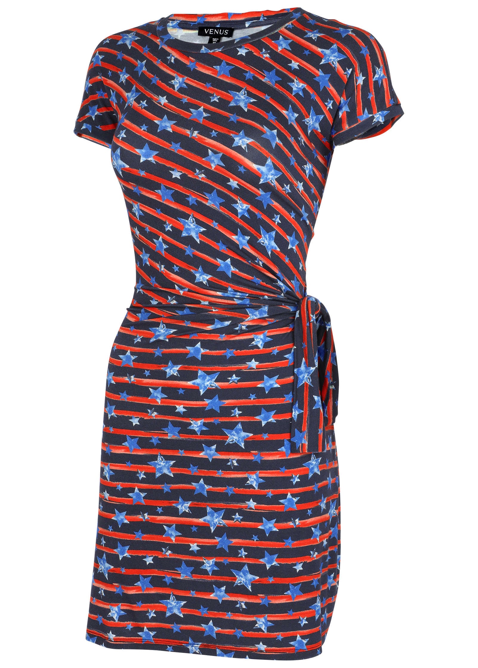 Tie-Front T-Shirt Dress - Dark Gettysburg Gouache-Basic Charm Store