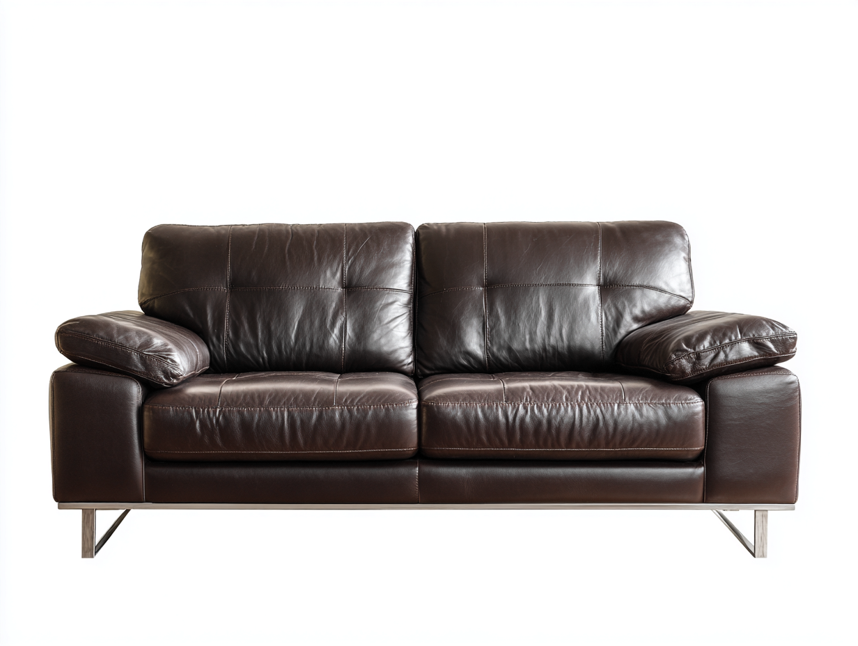 Canapé 2 places en cuir véritable 170x95x88 cm - brun foncé - style moderne-Habitatuna