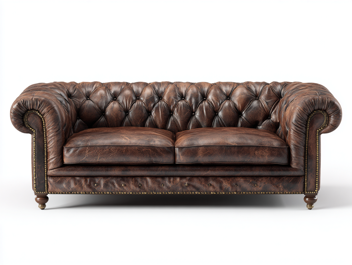 Canapé 2 places en cuir véritable 175x90x78 cm - brun foncé - style Chesterfield-Habitatuna