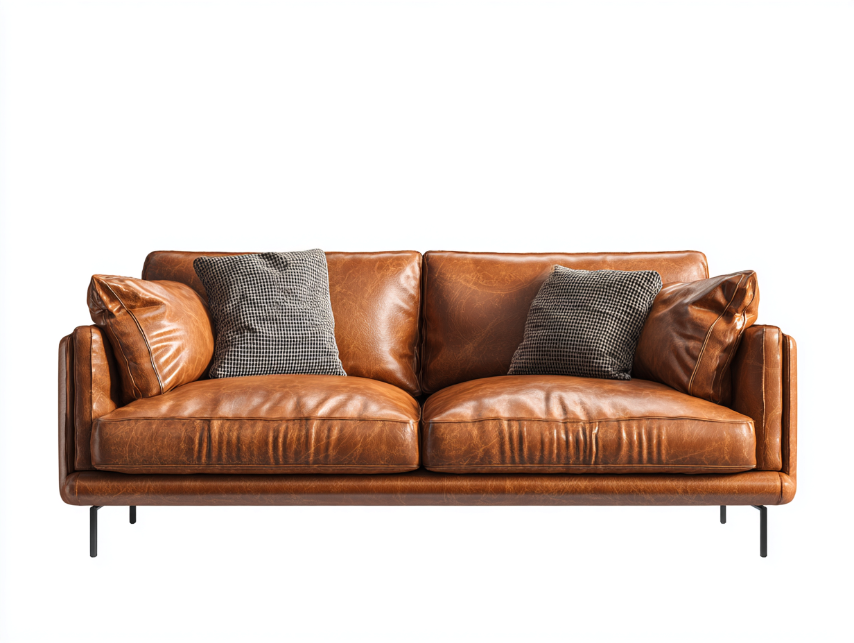 Canapé 2 places en cuir véritable 170x95x88 cm - brun - style moderne-Habitatuna