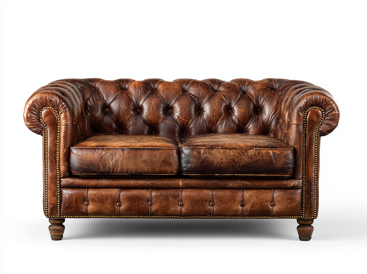 Canapé 2 places en cuir véritable 165x95x80 cm - brun foncé - style Chesterfield-Habitatuna