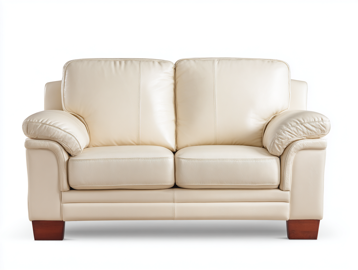 Canapé 2 places en cuir véritable 165x95x88 cm - blanc - style classique-Habitatuna