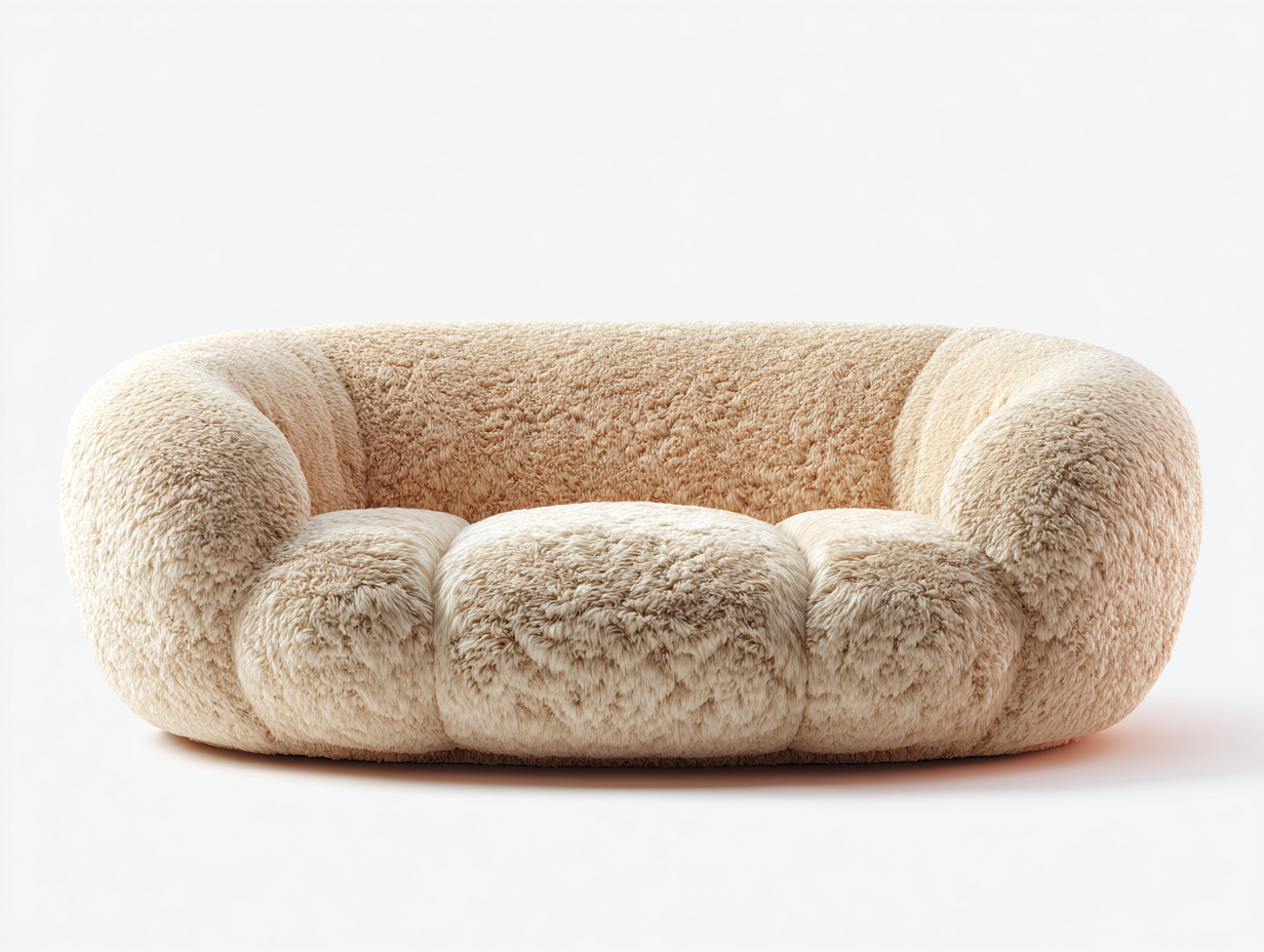 Canapé 2 places tissu peluche 174x108x82 cm - beige - design moderne arrondi-Habitatuna