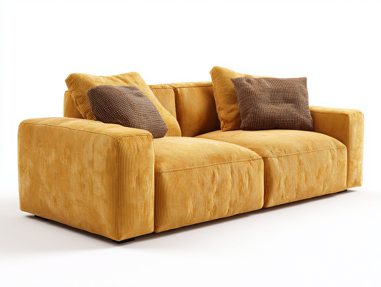 Canapé 2 places en tissu 165x105x90 cm - jaune - style moderne-Habitatuna