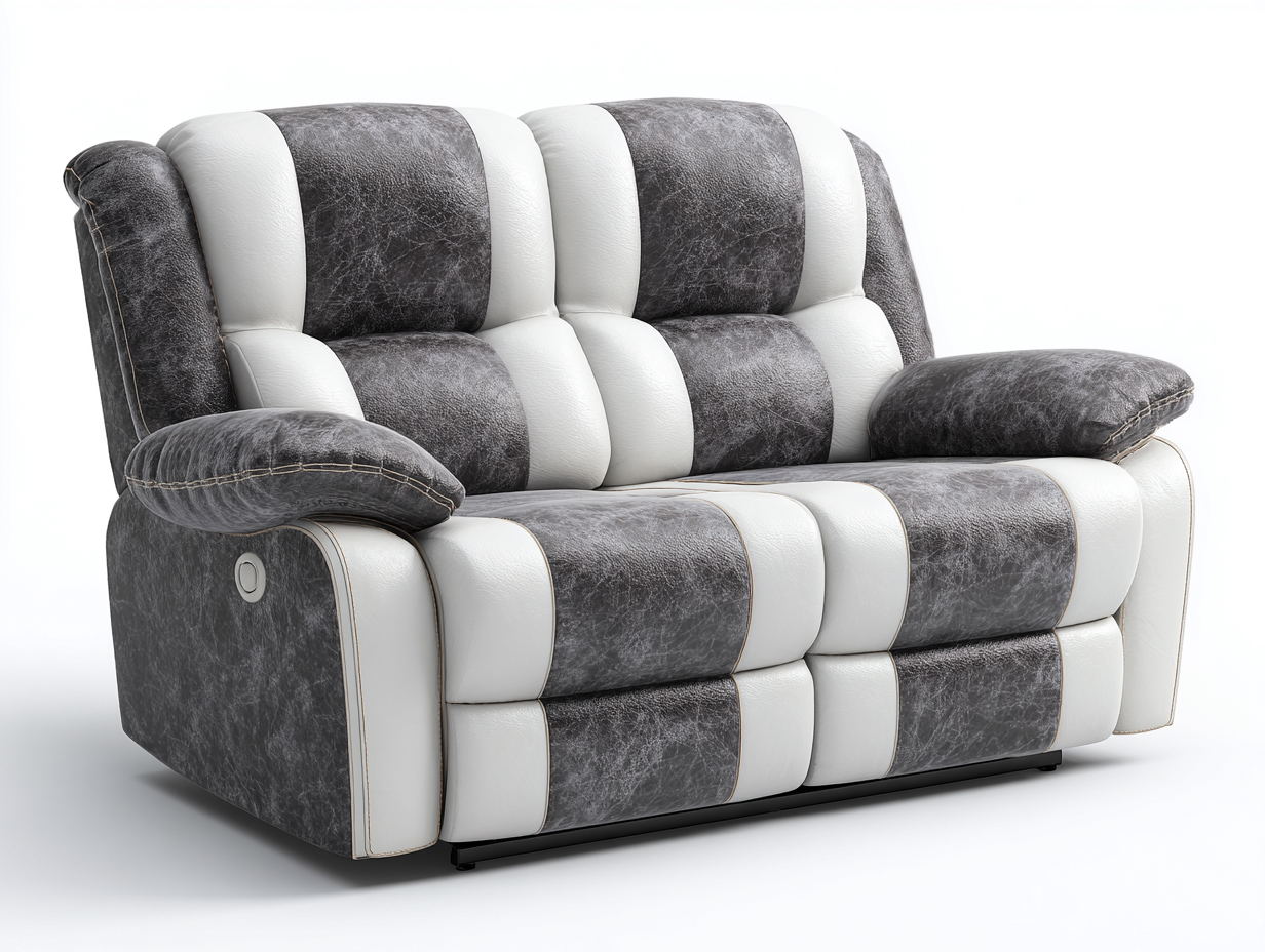 Canapé 2 places en similicuir 160x95x100 cm - gris/blanc - dossier réglable - style relax-Habitatuna