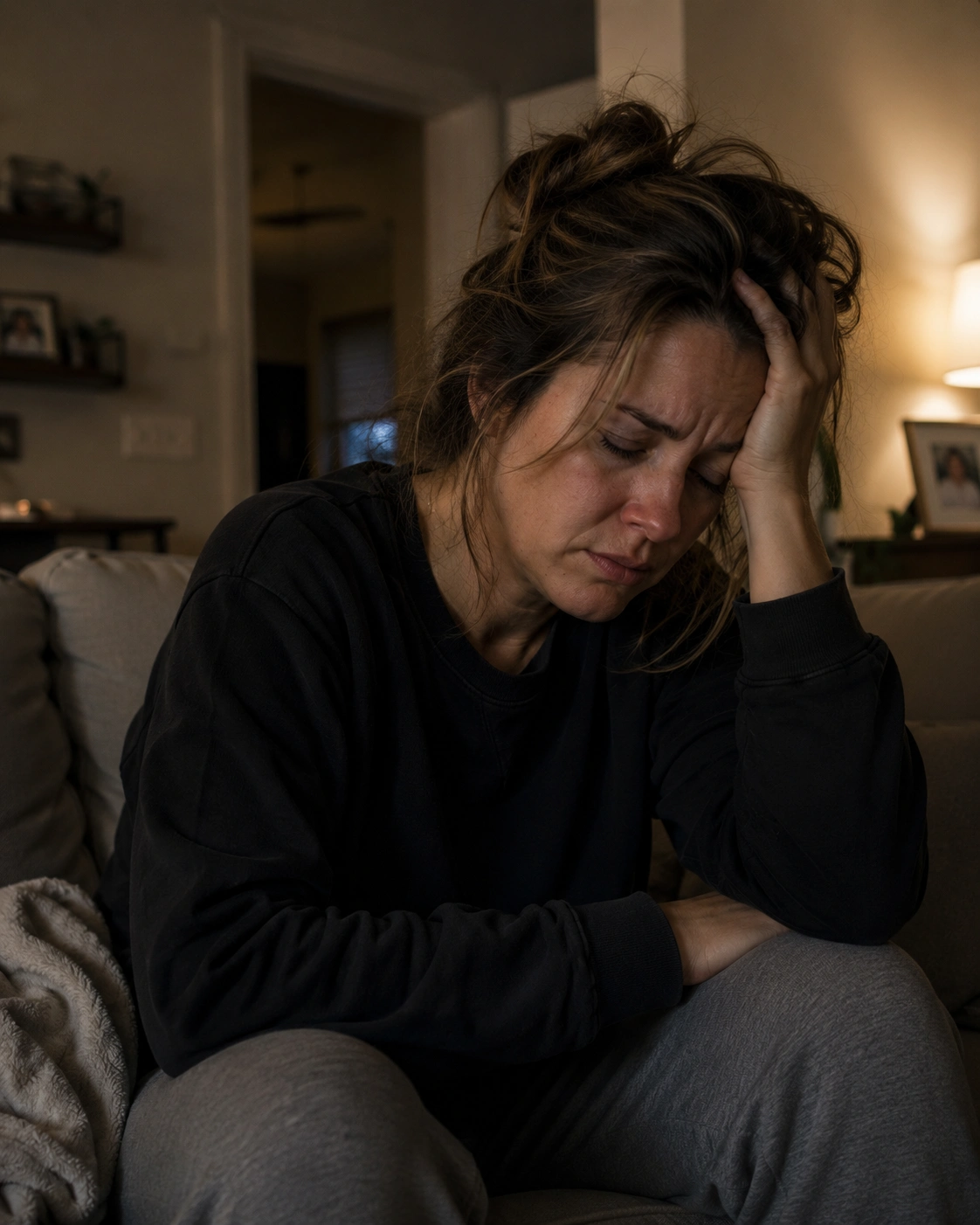 Woman feeling emotionally drained at home