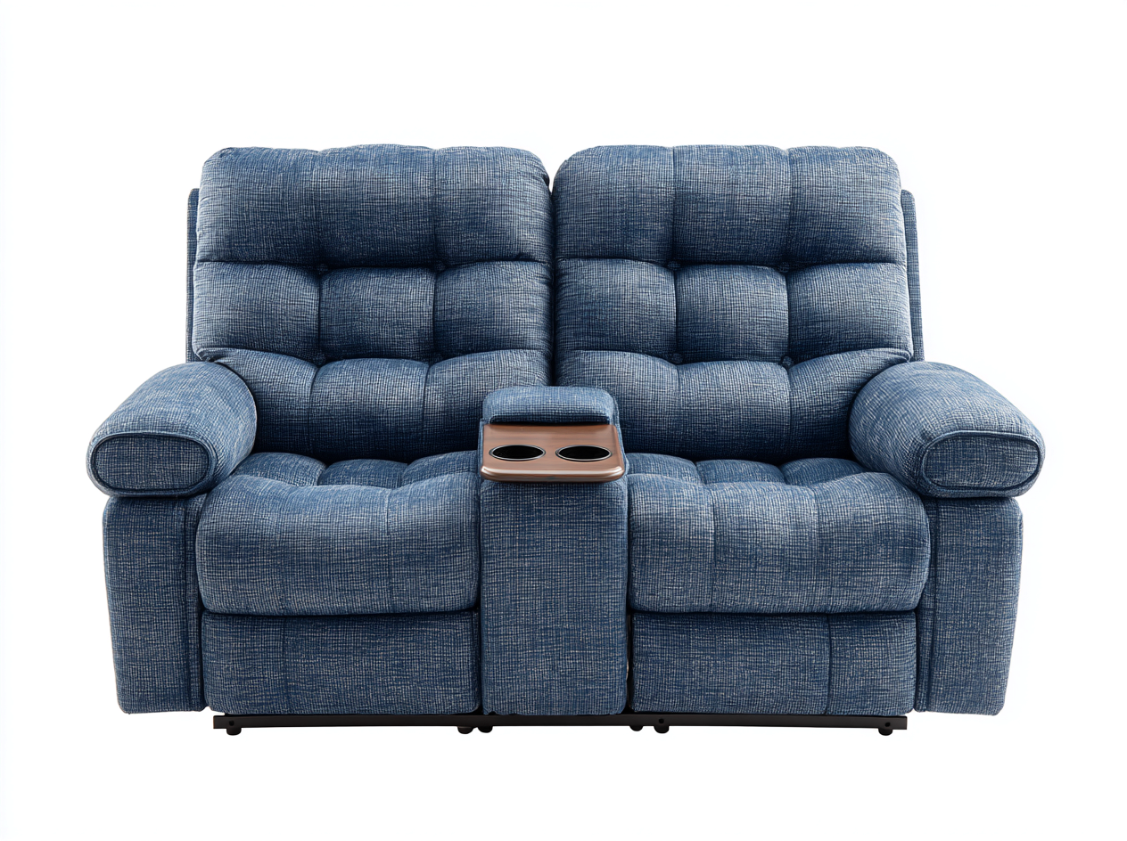 Canapé 2 places en tissu 170x100x95 cm - bleu - dossier réglable et accoudoir central avec deux porte gobelets - style relax-Snugist