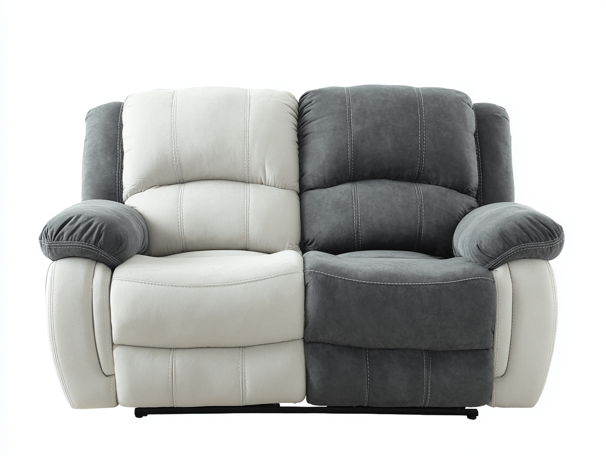 Canapé 2 places tissu gris et similicuir blanc 150x95x100 cm - dossier réglable design contemporain-Snugist