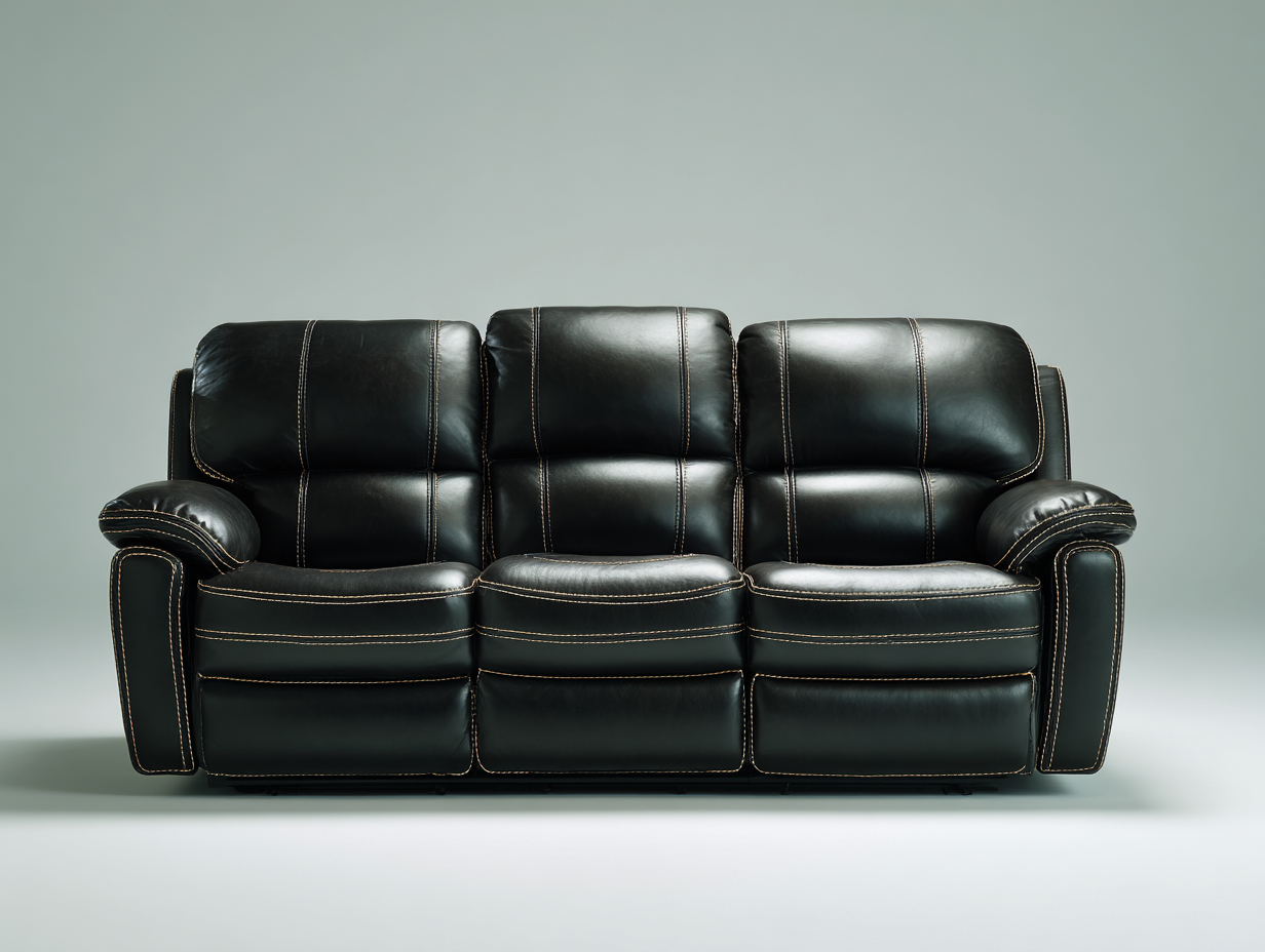 Canapé 3 places cuir véritable 210x95x100 cm - noir - style moderne-Habitatete