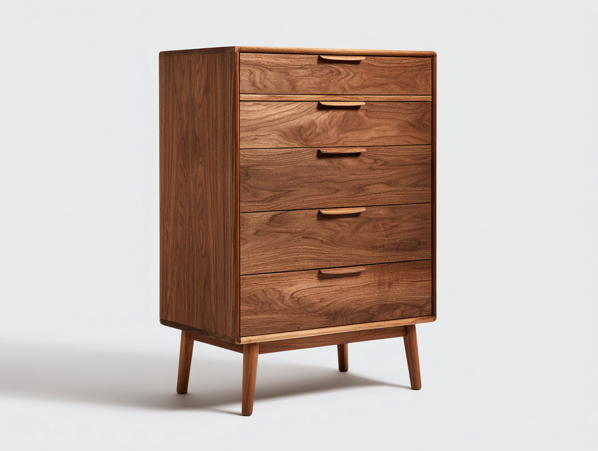 Commode 5 tiroirs bois 80x45x120 cm - marron - style scandinave-Habitatete