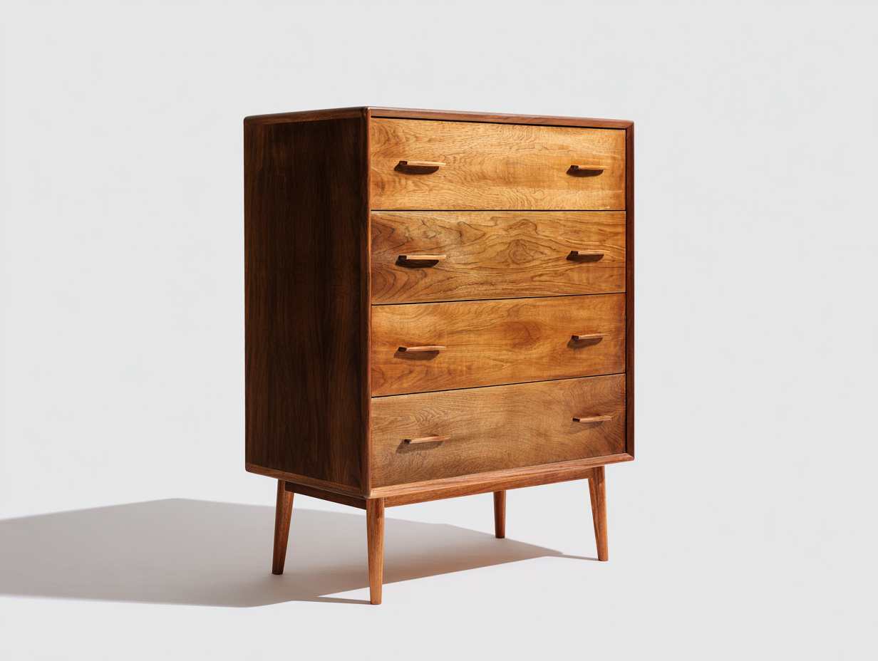 Commode bois 85x48x112 cm - marron - 4 tiroirs - style scandinave-Habitatete