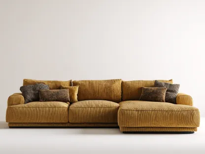 Canapé d'angle tissu côtelé 300x180x85 cm - jaune - style contemporain-Habitatete