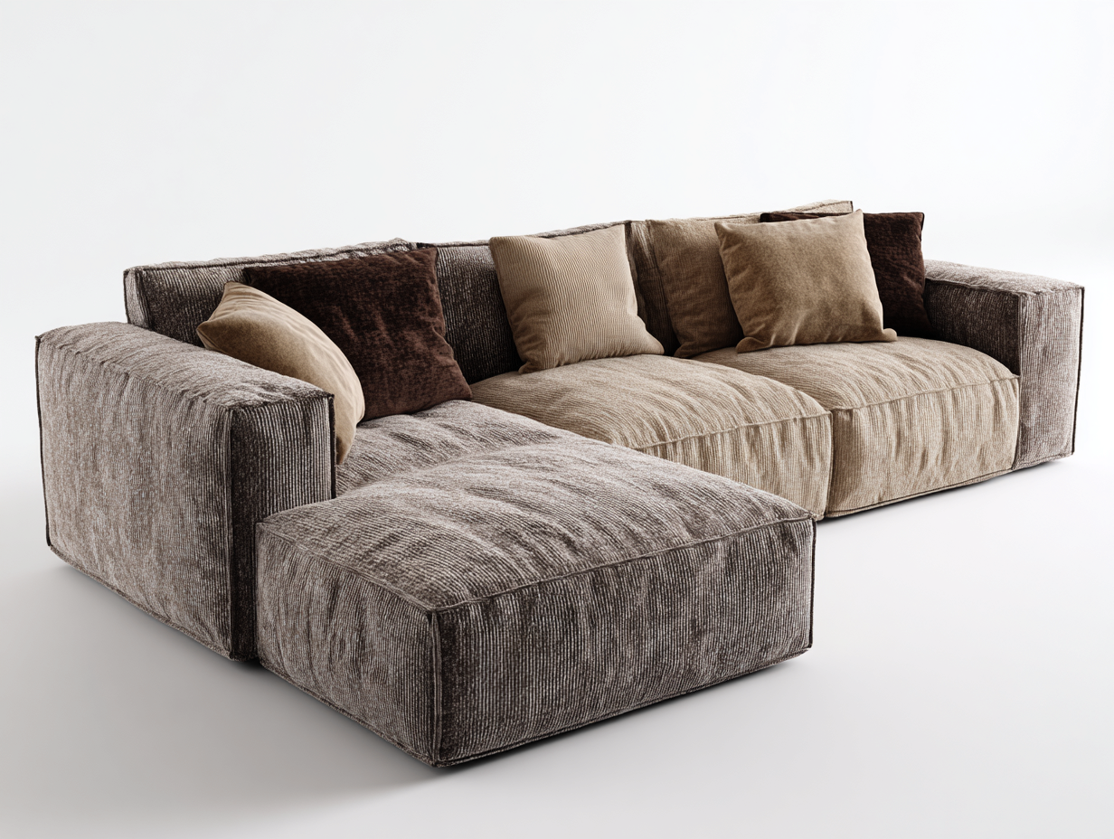 Canapé d'angle en tissu - 300x180x85 cm - brun/beige - style moderne-Habitatete