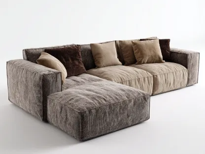 Canapé d'angle en tissu - 300x180x85 cm - brun/beige - style moderne-Habitatete