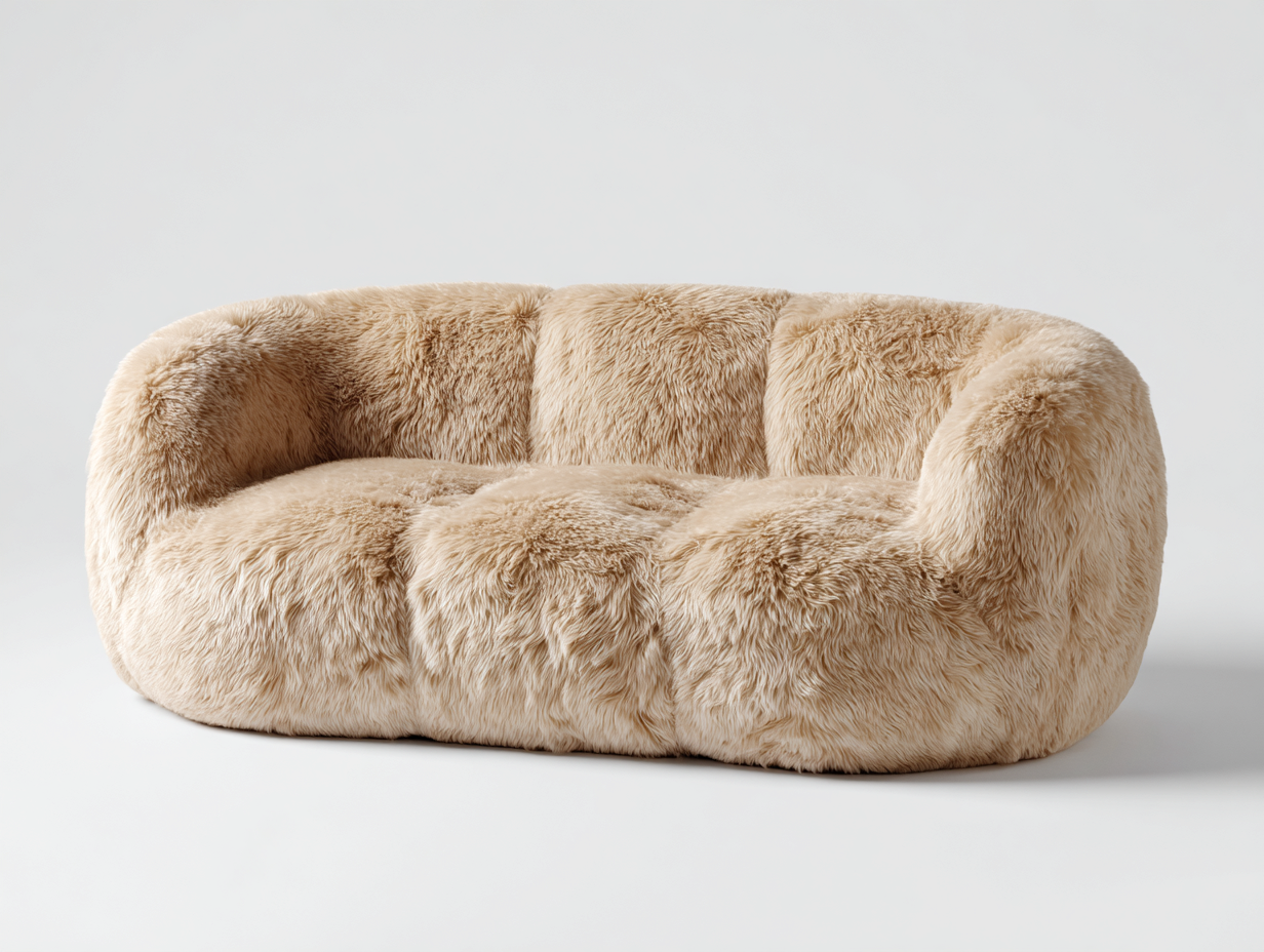 Canapé 3 places tissu peluche 200x105x85 cm - beige - style moderne-Habitatete