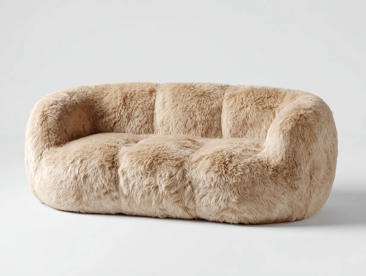 Canapé 3 places tissu peluche 200x105x85 cm - beige - style moderne-Habitatete