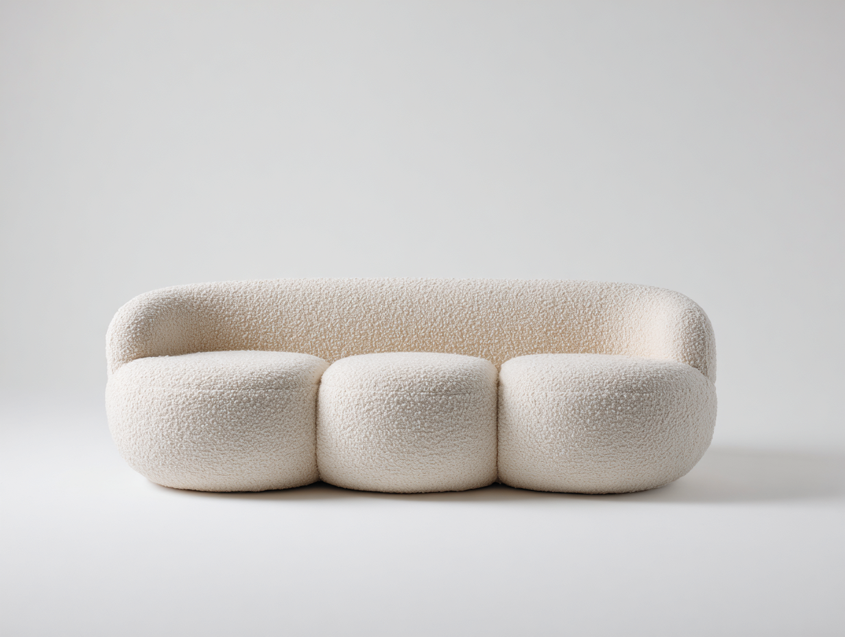 Canapé 3 places tissu bouclé 200x95x80 cm - blanc cassé - style moderne-Habitatete