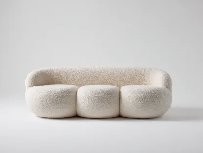 Canapé 3 places tissu bouclé 200x95x80 cm - blanc cassé - style moderne-Habitatete