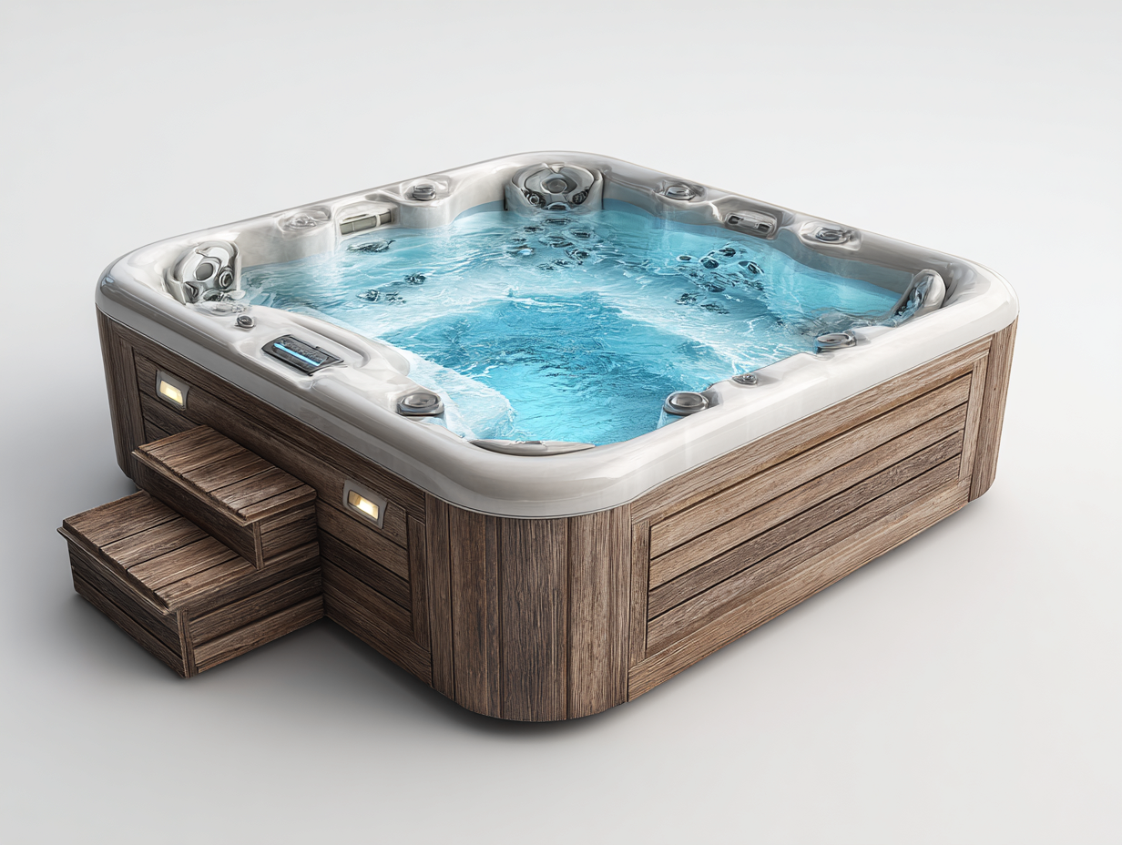Spa d'hydromassage acrylique 200x200x90 cm - blanc/bois - usage bien-être - 4 places-Habitatete
