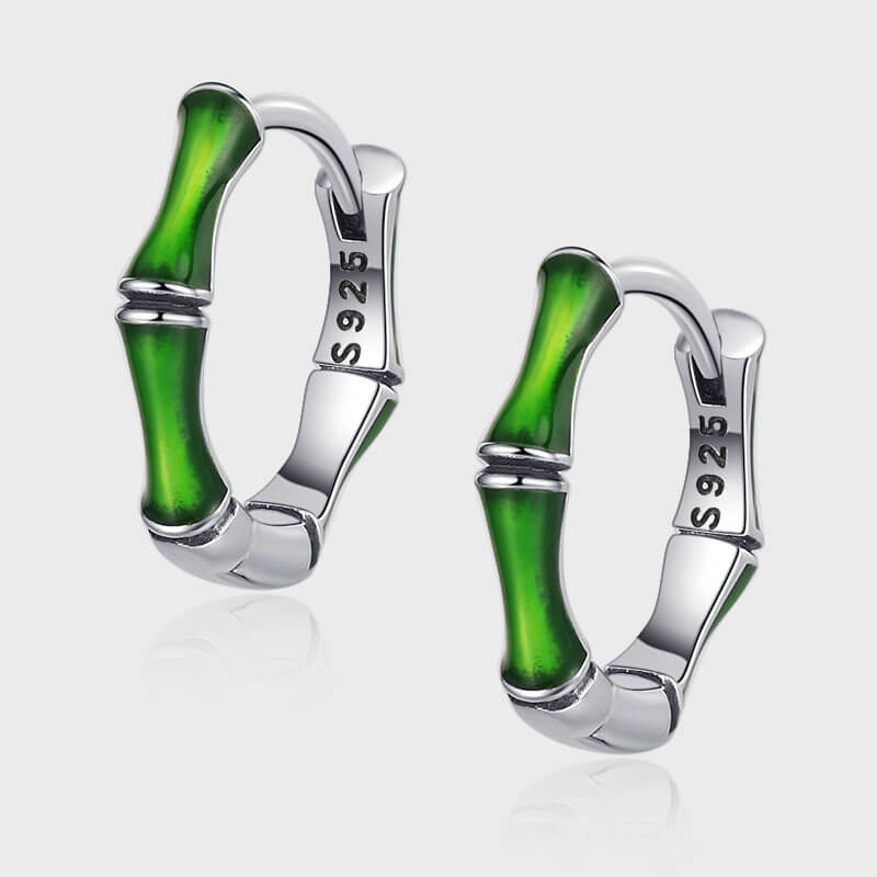 S925 Green Bamboo Earrings -MARDAZA