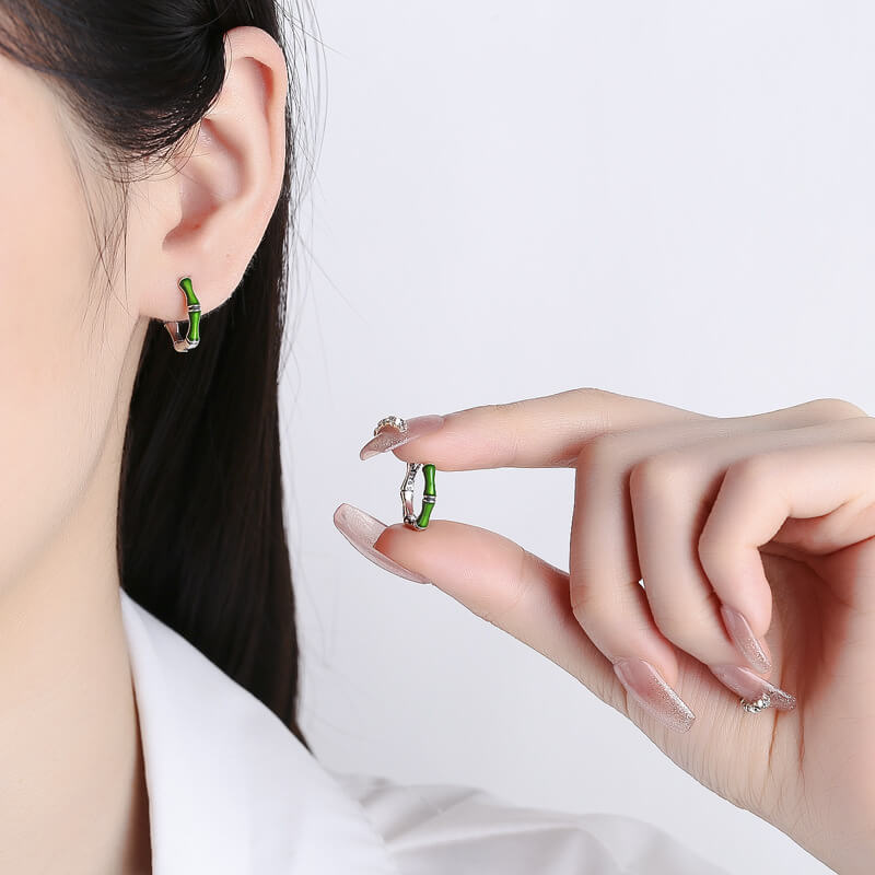 S925 Green Bamboo Earrings -MARDAZA