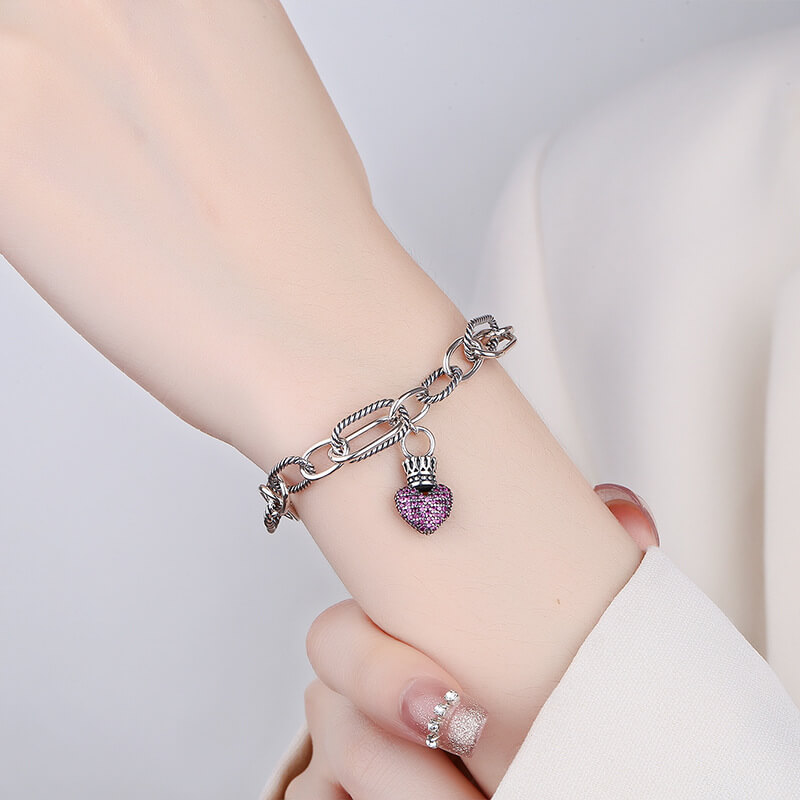 S925 Heart Crown Patchwork Bracelet-MARDAZA