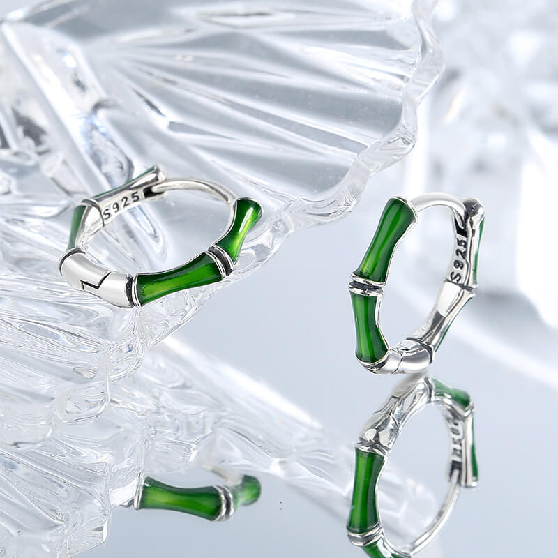 S925 Green Bamboo Earrings -MARDAZA