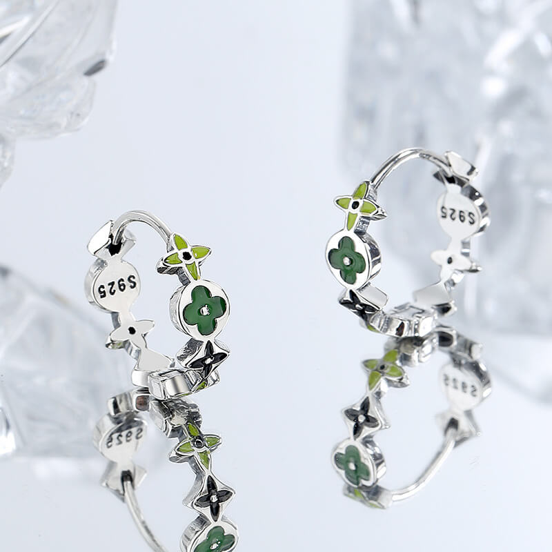 S925 Sterling Silver Four-Leaf Clover Earrings-MARDAZA