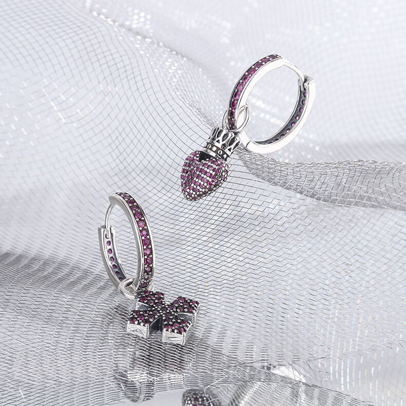 S925 Cross Heart Asymmetric Earrings-MARDAZA