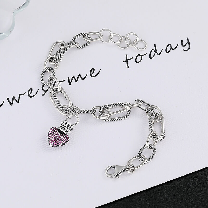 S925 Heart Crown Patchwork Bracelet-MARDAZA