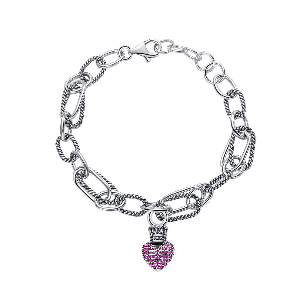S925 Heart Crown Patchwork Bracelet-MARDAZA