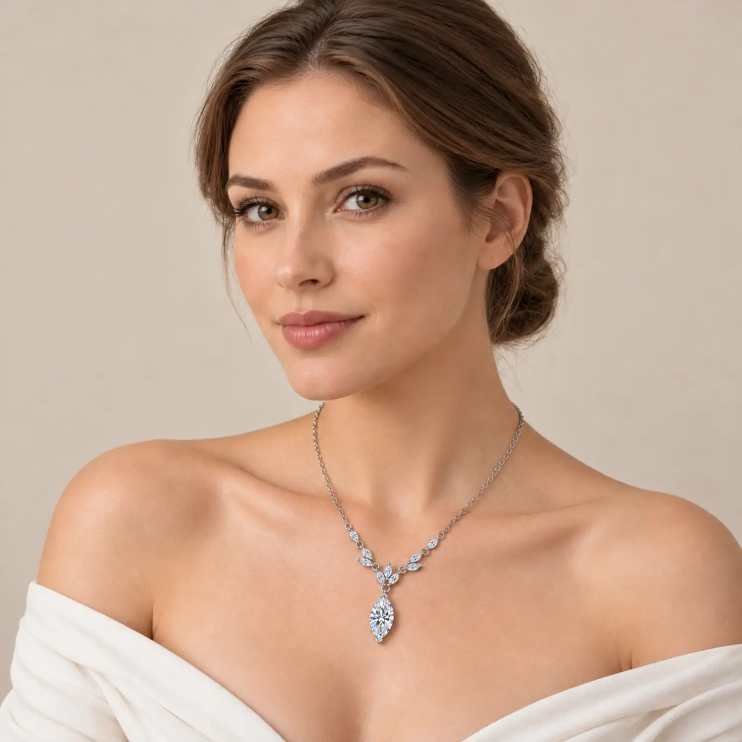 MARDAZA Laurel Drop Marquise Cut Sterling Silver Moissanite Necklace
