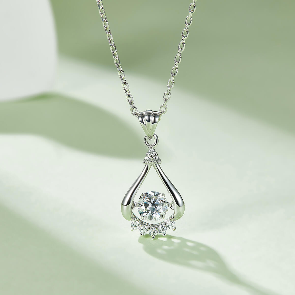 MARDAZA Dancing Teardrop Round Cut Sterling Silver Moissanite Necklace